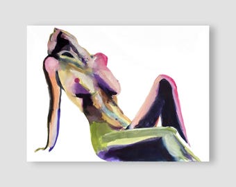Erotic Art Print – Sensual Arching Nude Watercolor | Abstract Female Figure | Nude Painting Wall Art