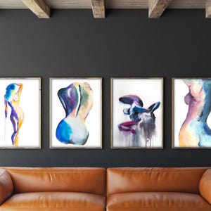 Erotische kunstprint set van 4 | Afdrukbare kunst aan de muur naakt | Figuratieve digitale download afbeelding 2