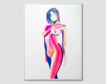Erotic Art Print | Standing Female Nude Watercolor | Nude Painting Wall Art