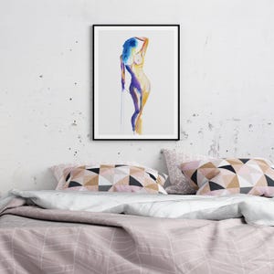 Erotic Art Print | Vibrant Standing Nude Watercolor | Nude Painting Wall Art image 6