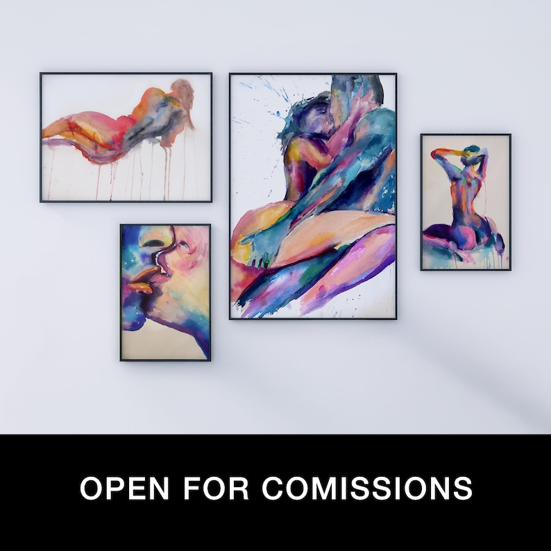 Lámina de arte erótico – Acuarela colorida de desnudo sentado / Figura femenina abstracta / Cuadro de desnudo para pared imagen 4