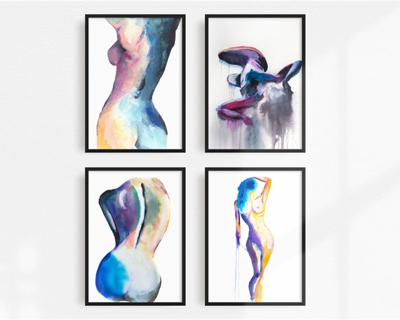 Printable Nude Wall Art Print Set of 4 | Abstract Figure Digital Download
