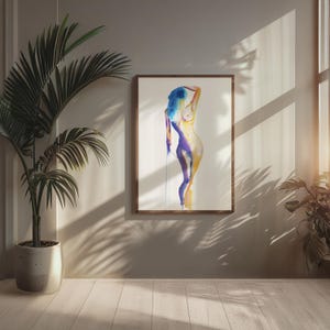 Erotic Art Print | Vibrant Standing Nude Watercolor | Nude Painting Wall Art image 8