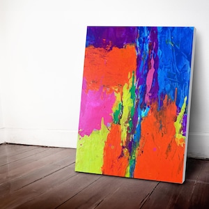 Vibrant Abstract Acrylic Painting: Expressionist Colorful Canvas Art