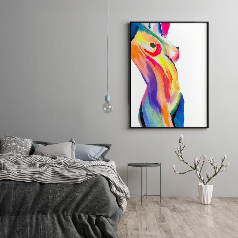 Rainbow Nude Watercolor Print | Vibrant Abstract Female Figure | Colorful Body Art | Bold Feminine Wall Decor image 7