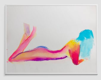 Erotic Art Print | Sensual Rainbow Nude Watercolor | Nude Painting Wall Art