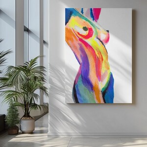 Rainbow Nude Watercolor Print | Vibrant Abstract Female Figure | Colorful Body Art | Bold Feminine Wall Decor image 2