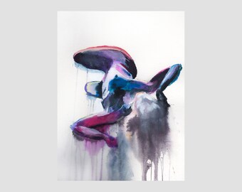 Estampado dramático de desnudo retorcido / Figura femenina abstracta y expresiva / Arte corporal oscuro y audaz / Decoración de pared sensual