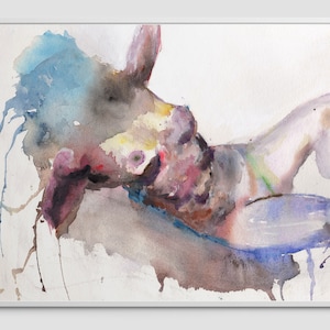 Falling - Nudeart Woman Print from Original Painting by NickHorvathArt / Watercolor art figure