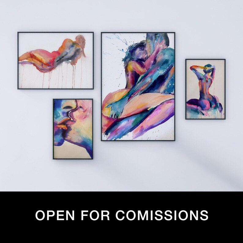 Erotic Art Print | Vibrant Standing Nude Watercolor | Nude Painting Wall Art image 5
