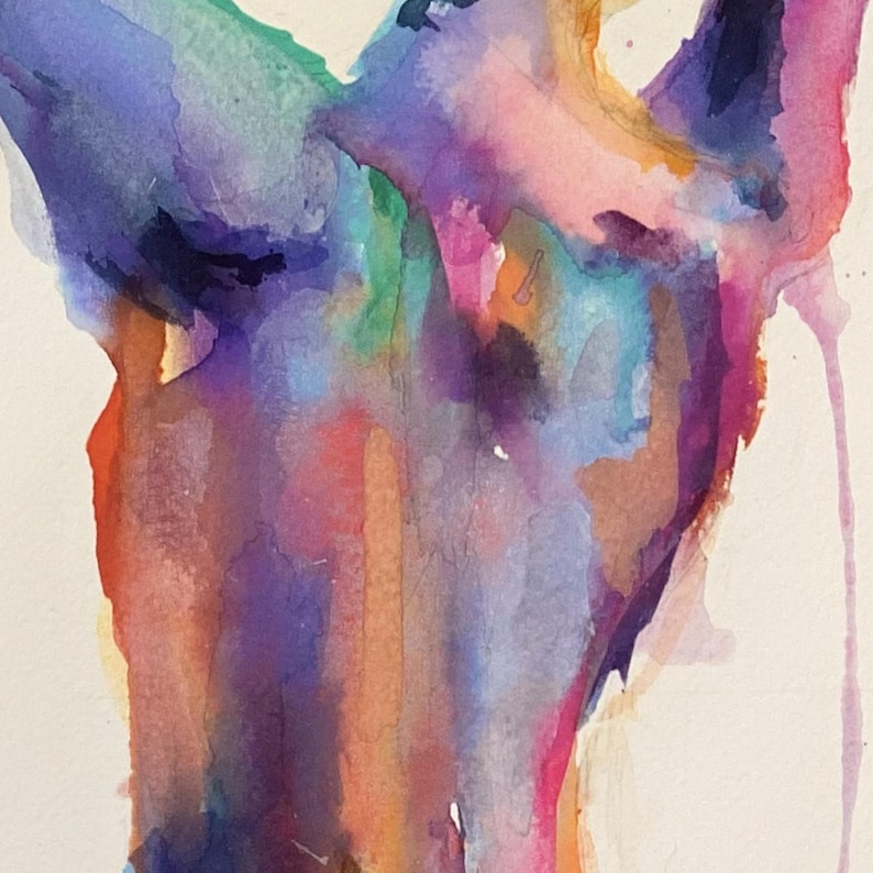 Lámina de arte erótico – Acuarela colorida de desnudo sentado / Figura femenina abstracta / Cuadro de desnudo para pared imagen 3