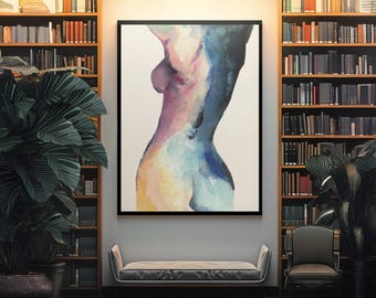 Afdrukbare kunst vrouwelijk lichaam | Digitale download abstracte figuur | Moderne naakte muurafdruk