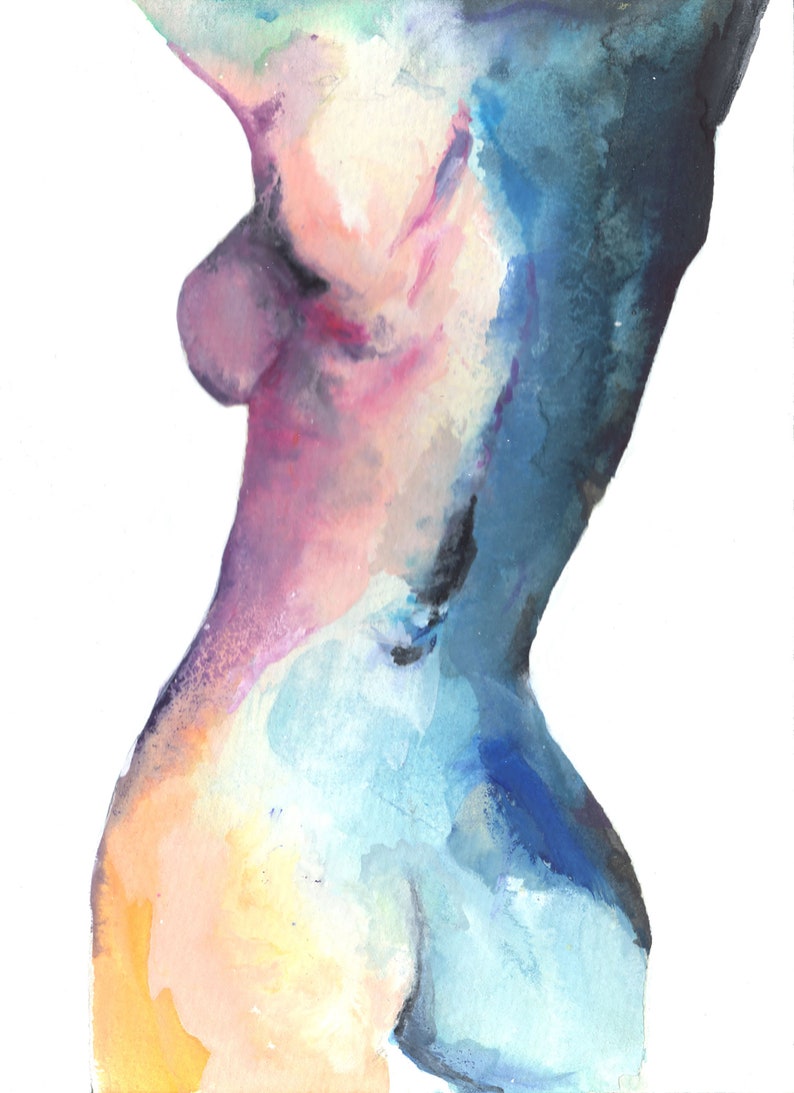 Erotische kunstprint set van 4 | Afdrukbare kunst aan de muur naakt | Figuratieve digitale download afbeelding 3