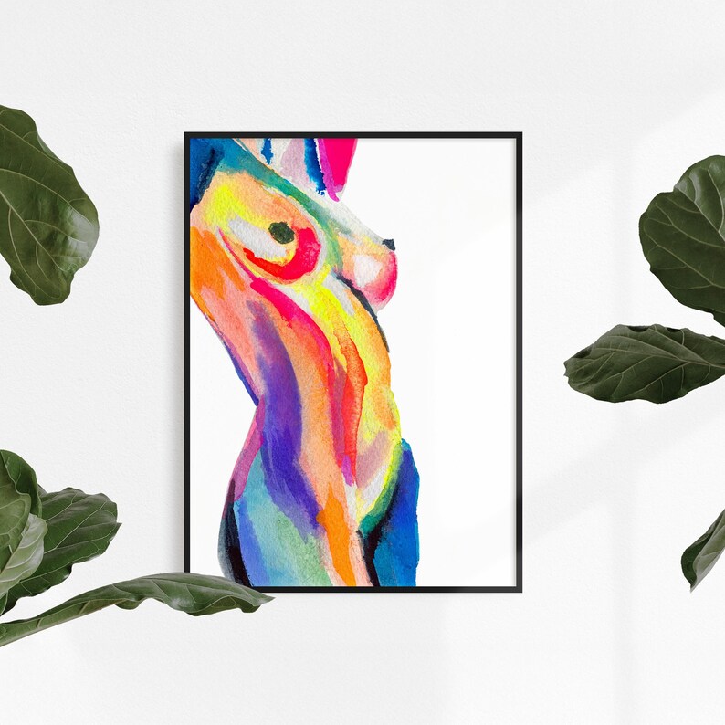 Rainbow Nude Watercolor Print | Vibrant Abstract Female Figure | Colorful Body Art | Bold Feminine Wall Decor image 6