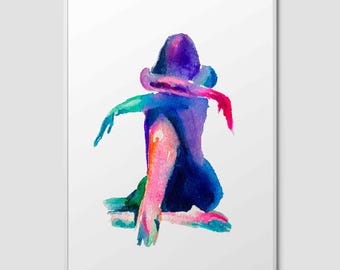 ニック・ホルヴァスによる水彩画の女性像プリント - 室内装飾に最適なモダン抽象アート