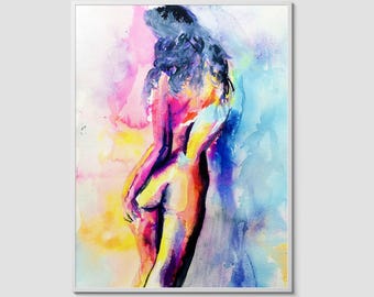 Erotic Art Print | Colorful Nude Silhouette Watercolor | Abstract Female Figure | Nude Painting Wall Art