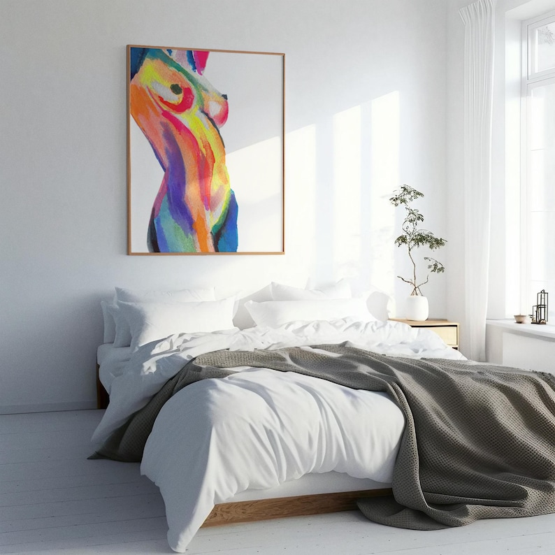 Rainbow Nude Watercolor Print | Vibrant Abstract Female Figure | Colorful Body Art | Bold Feminine Wall Decor image 4