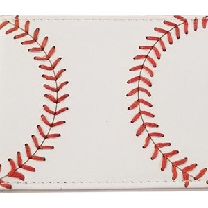 Youth White Leather Baseball Seam Wallet