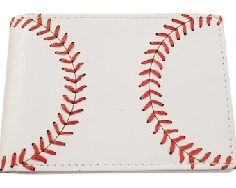 Youth White Leather Baseball Seam Wallet