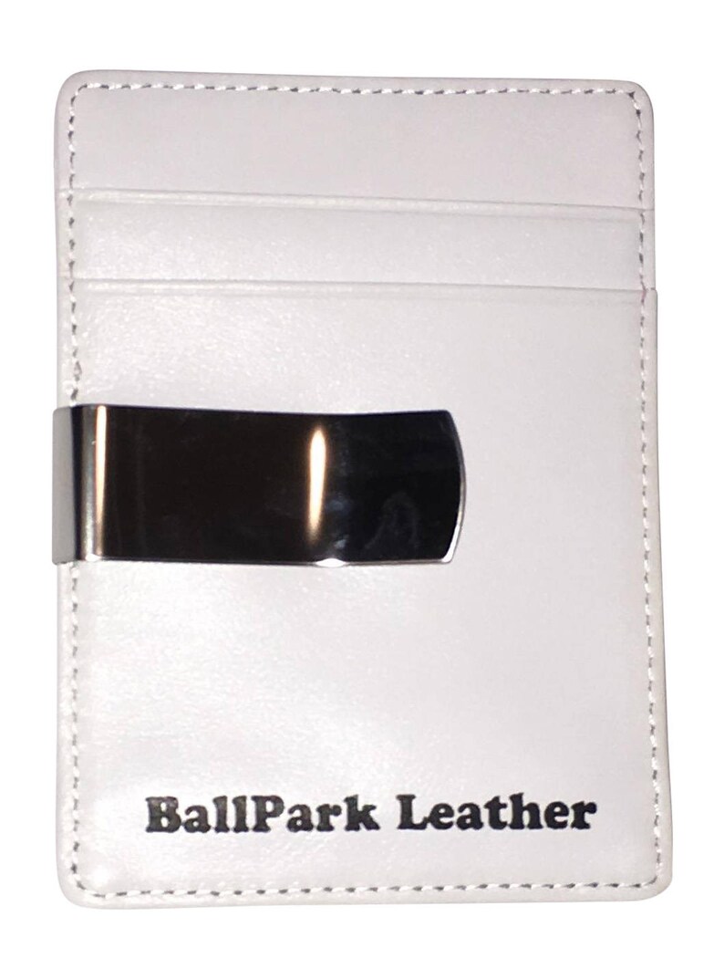 White Leather Baseball Seam Money Clip Wallet, Great baseball gift image 2