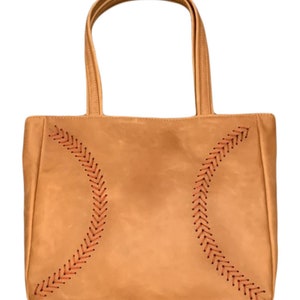 Tan Leather Baseball Purse image 1