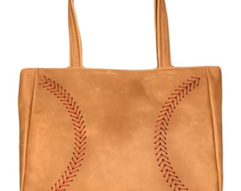 Tan Leather Baseball Purse