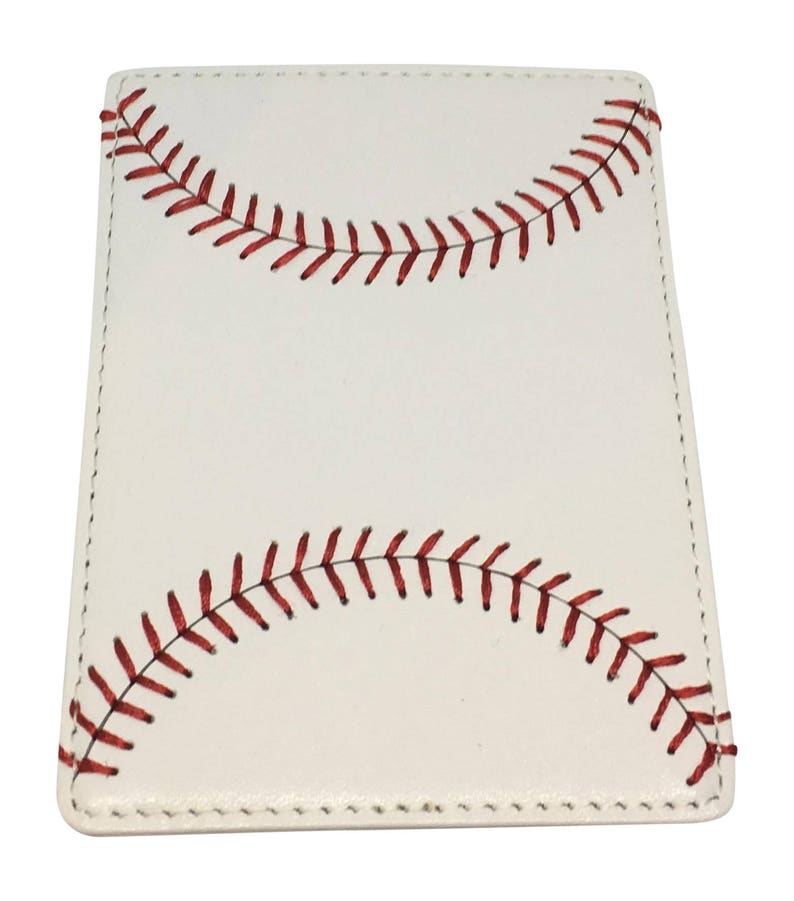 Leather Baseball Seam Front Pocket Wallet White