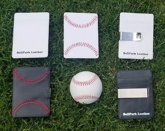 Leather Baseball Seam Front Pocket Wallet