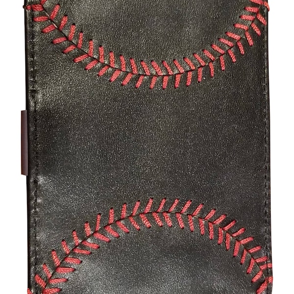 Black Leather Baseball Seam Money Clip Wallet