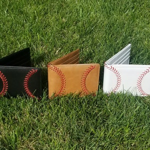 Leather Baseball Wallet, Men's Bi-fold with Baseball Seam Stitch image 1