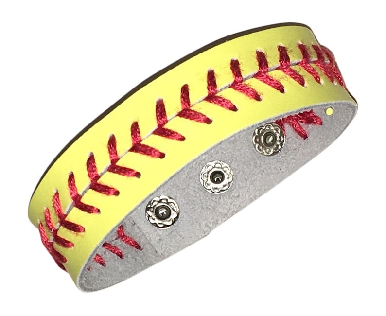 Yellow Leather Softball Seam Bracelet With Three Settings Etsy