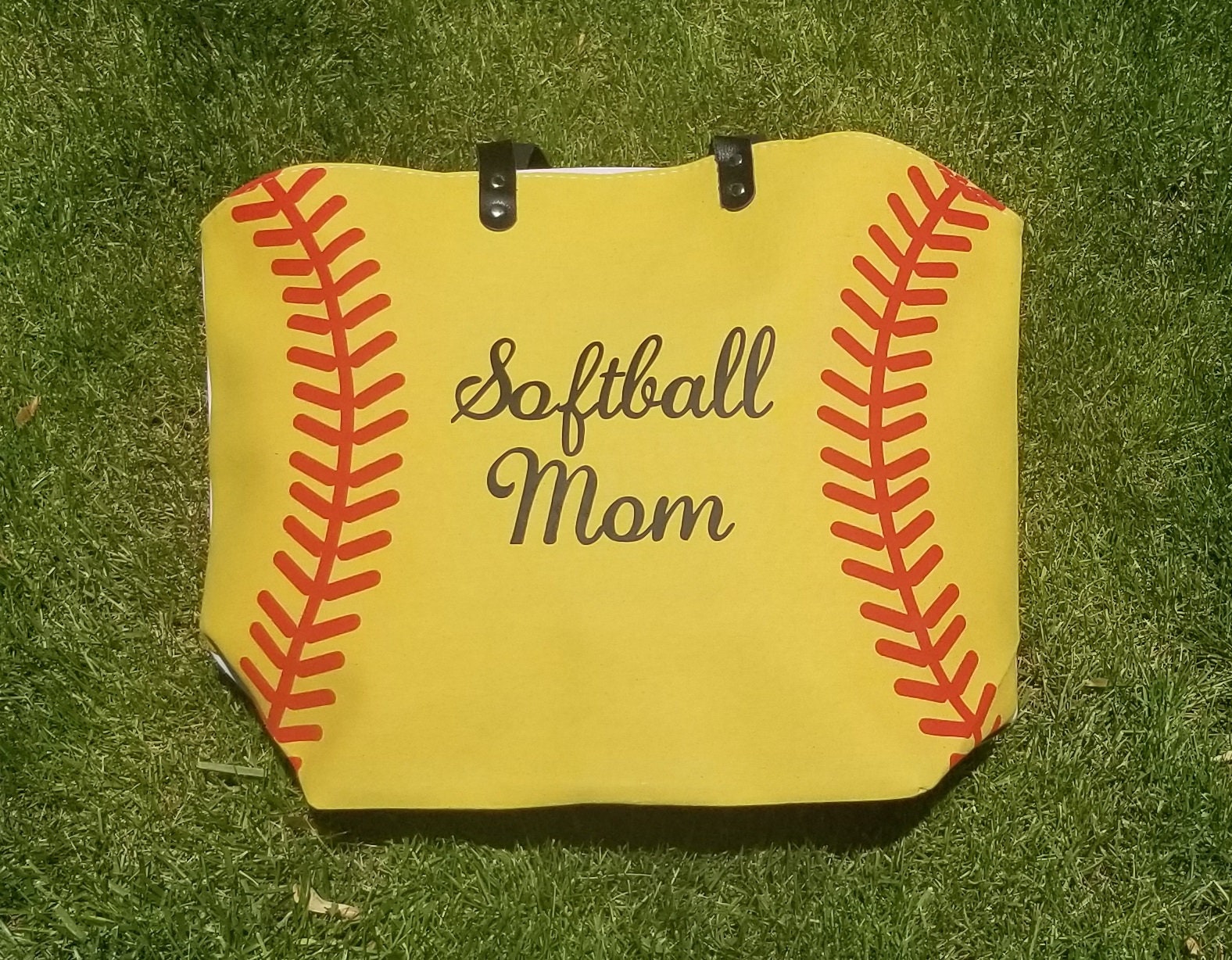 Yellow Softball Canvas Tote Bag Etsy
