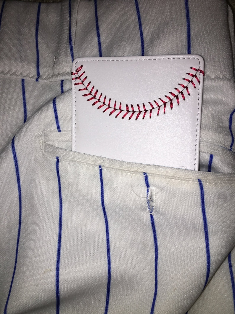 White Leather Baseball Seam Money Clip Wallet, Great baseball gift image 4