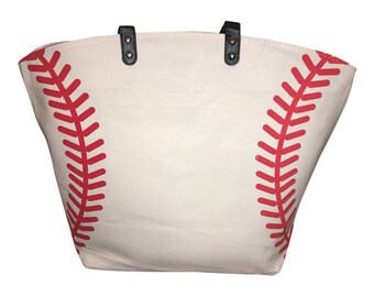 White Baseball Stitch Canvas Tote Mom Sports Bag