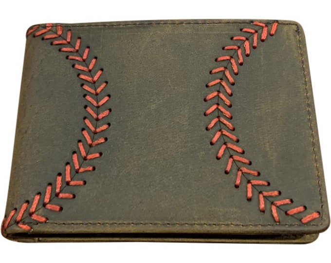 Handmade Brown Leather Baseball Wallet