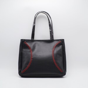 Leather Baseball Seam Purse Black