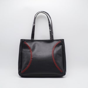 Black Leather Baseball Purse, Handbag
