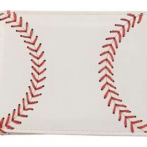 Leather Baseball Wallet, Men's Bi-fold with Baseball Seam Stitch White