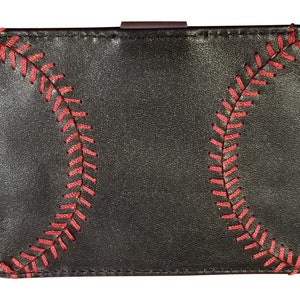 Leather Baseball Seam Front Pocket Wallet Black