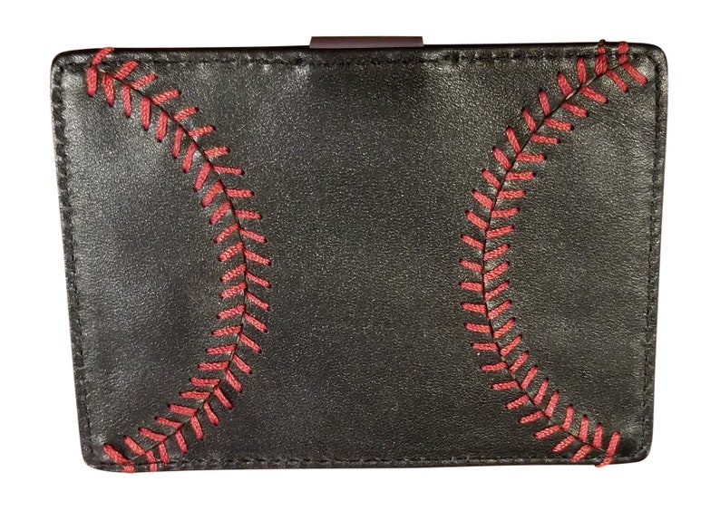 Leather Baseball Seam Front Pocket Wallet Black