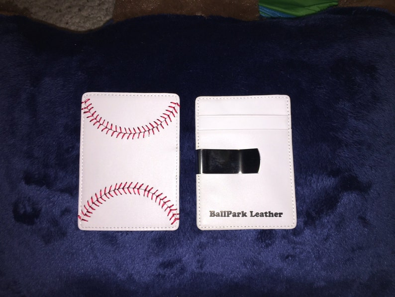 White Leather Baseball Seam Money Clip Wallet, Great baseball gift image 3