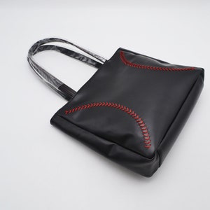 Schwarzes Leder Baseball Portemonnaie, Handtasche Bild 4