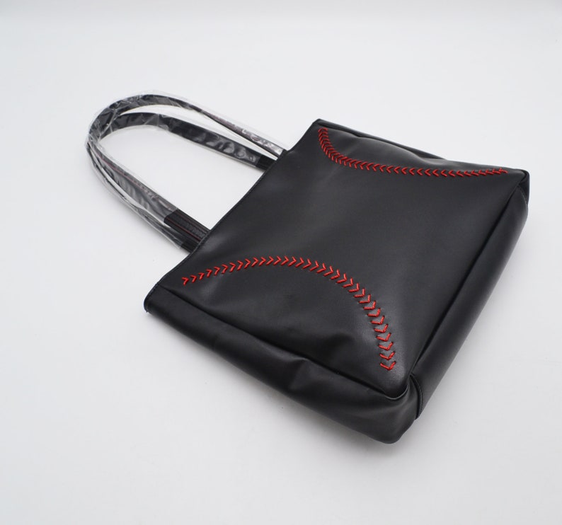 Schwarzes Leder Baseball Portemonnaie, Handtasche Bild 4