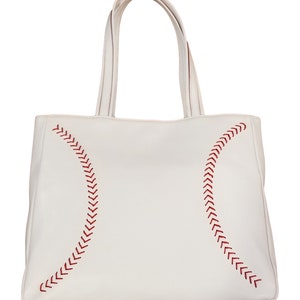 Leather Baseball Seam Purse White