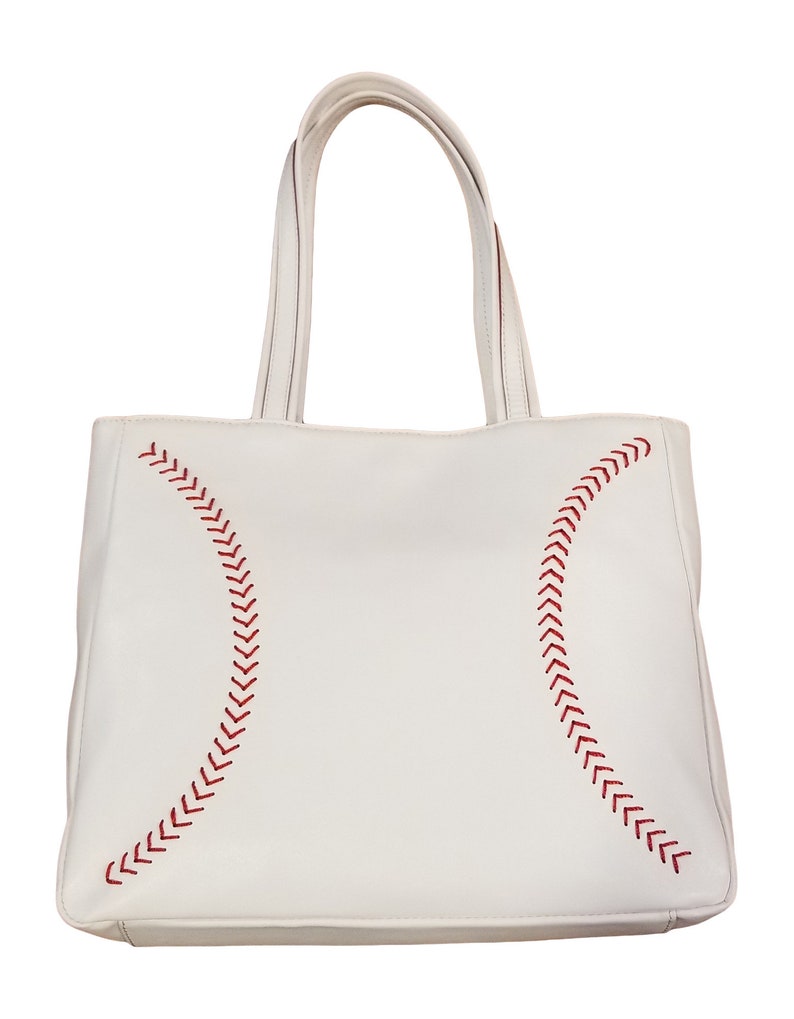 Leather Baseball Seam Purse White