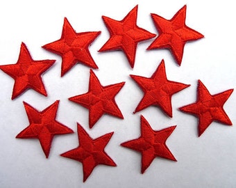 Red star patches > embroidered > iron-on red stars > 1" (25mm) from point to point > hand finished reward stars > red star applique