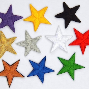 Star patches &gt; embroidered &gt; iron-on &gt; 1&quot; (25mm) across &gt; repair/decorate clothing / reward patches (e.g. in martial arts). Mixed colours.