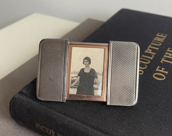 1920s Art Deco S.T. Dupont France Travel Picture Frame | Silver Metal Pocket Photo Frame | Husband Groom Wedding Gift | Tobacciana Lighter