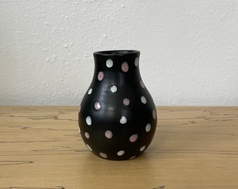 Vintage 1950s Bitossi Polka Dot Vase | Early Aldo Londi | Black Pink Glaze | Italian Modern Design | Raymor Rosenthal Netter