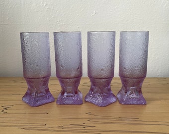 Vintage 1970s Alexandrite Drinking Glasses Set of Four | Brutalist MCM Neodymium Glass | Highball Tumbler | Lilac Pink